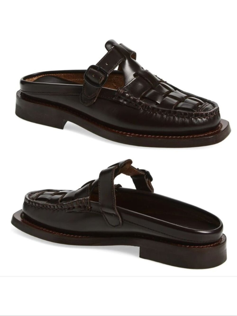 HEREU Bonell T-Bar Mule Loafers Women's Size 37 6.5 Dark Brown Woven Leather NEW